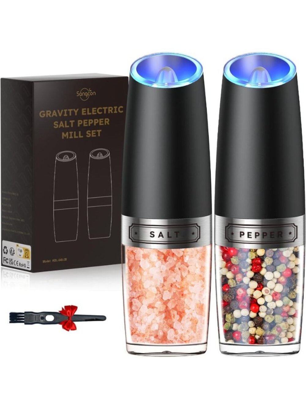 Sangcon Gravity Electric Salt and Pepper Grinder Set Automatic Shakers